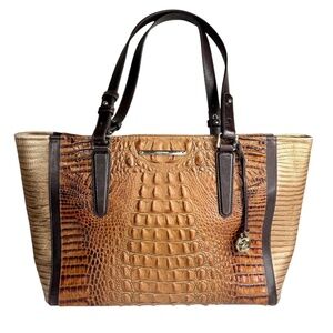 Brahmin Melbourne Croc Embossed Leather Shoulder Tote Bag – Pecan Brown